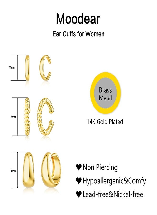 Moodear Chunky/Thin 3Pcs Ear Cuffs Non Piercing - Dainty 14K Gold Plated Cuff Hoop Huggie Earring Trendy Ear Cuff for Women Cartilage - Image 5